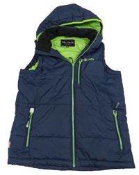 Tmavomodrá šusťáková zateplená vesta s kapucí Trollkids