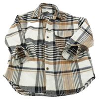 Krémovo-čierno-hnedá kockovaná vlnená košeľová bunda Next