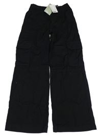 Nové - Černé plátěné široké kalhoty H&M