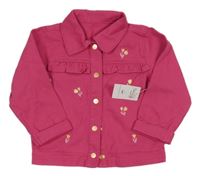 Nové - Fuchsiová rifľová bunda s kvietkami Nutmeg