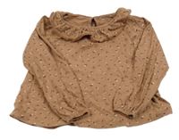 Hnedé kvetované tričko s volánikom Vertbaudet