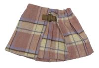 Svetloružová -lila-smotanová kockovaná sukňa Next