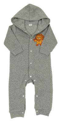 Šedá melírovaná tepláková kombinéza se lvíčkem a kapucí