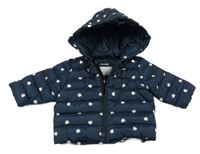Tmavomodrá šusťáková prošívaná lehká zateplená bunda se srdíčky a kapucí kiabi