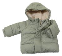 Světlekhaki šusťáková zateplená parka s kapucí F&F
