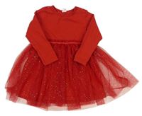 Červené bavlnené šaty s tylové šaty zn. H&M