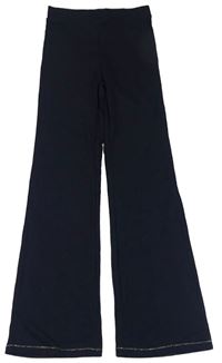 Tmavomodré žebrované flare kalhoty H&M