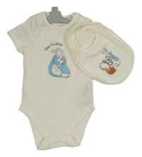 Nové - 2set - Smotanové vzorované body + podbradník s králíkem Petrem zn. M&S