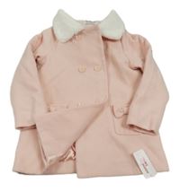 Nové - Světlerůžový flaušový kabát s kožíškem Young Dimension 