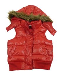 Červená šušťáková prešívaná zateplená vesta s kapucňou Zebralino