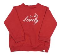 Červená mikina s nápisom a srdiečkami F&F