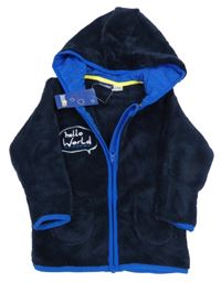 Nové - Tmavomodrá chlpatá prepínaci mikina s nápisom a kapucňou Lupilu