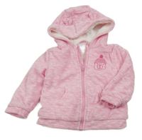 Světlerůžová fleecová zateplená propínací mikina s medvídkem a kapucí Orsolino
