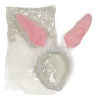 Nové - Bielo-ružová chlpatá čelenka s oušky - zajíc