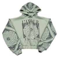 Světlezeleno-čierna vzorovaná crop mikina s kapucňou River Island