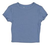 Modrošedé rebrované crop tričko