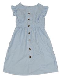 Modro-biele pruhované ľahké šaty s gombíky