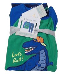 Nové - Kobaltově modro-zelené fleecové pyžama s dinosaurom Primark