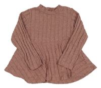 Svetloružová -sivý melírovaný peplum sveter
