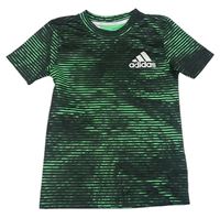 Černo-zelené pruhované vzorované funkční sportovní tričko Adidas