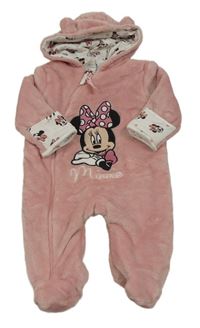 Růžová plyšová podšitá kombinéza s Minnie a kapucí Disney