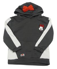 Tmavošedo-bílá mikina s Minnie s flitry a kapsou a kapucí s mašlí PRIMARK