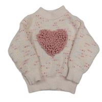 Svetloružová -farebný melírovaný rebrovaný sveter s 3D srdiečkom