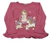 Světlevínové triko s holčičkou a zvířátky a volánkem Kiki&Koko