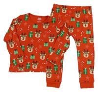 Červené vánoční pyžamo se soby a lízátky a dárečky F&F