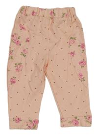 Broskvové tepláky s bodkami a růžemi