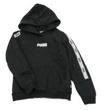 Černá teplá mikina s logy a kapsou a pruhem a kapucí PUMA