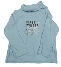 Světlemodrý rolák se sobem a nápisy impidimpi