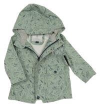 Světlekhaki nepromokavá parka s dinosaurami a kapucňou C&A