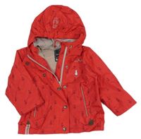 Červená šušťáková jarná bunda s racky a kapucňou