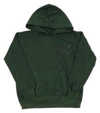 Tmavosmaragdová mikina s nápisom a číslom a vreckom a kapucňou