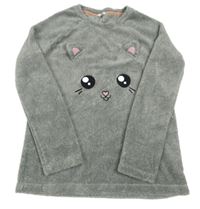 Sivo-biela melírovaná plyšová domáceá mikina s mačičkou LA REDOUTE