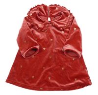 Červené sametové šaty se zlatými srdíčky a límečkem H&M