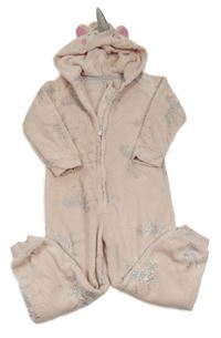 Světlerůžová plyšová kombinéza s jednorožci a kapucí George