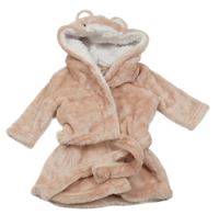 Světlerůžový plyšový župan s nápisy a kapucí s oušky - medvídek LIPSY LONDON