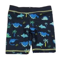 Tmavomodré nohavičkové plavky s dinosaury a palmami Topomini