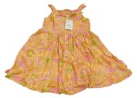 Nové - světleoranžové propínací šaty s lístečky a kytičkami a ananasy Du PareiL