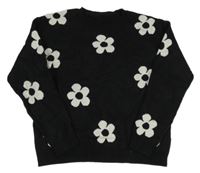 Čierny crop sveter s bielymi kvety
