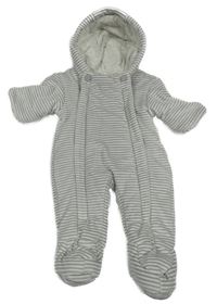 Šedo-bílá pruhovaná plyšová zateplená kombinéza s kapucí M&S