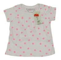 Nové - bielo-kriklavoě ružové bodkovaná é tričko Peacocks