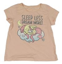 Broskvové pyžamové tričko s pony a nápismi