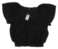 Nové - čierna vzorovaná šifónová crop blúzka New Look
