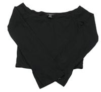 Čierne rebrované crop tričko s lodičkovým výstřihem New Look