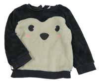 Tmavošedo-smotanová plyšová mikina s tučňáčkem Topomini