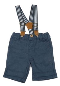 Tmavomodré chino plátěné kraťasy s kšandami in extenso