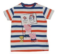 Bielo-tmavomodro-červené pruhované tričko s Peppa Pig character